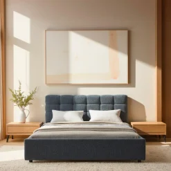 ACARA Lit coffre matelassé en tissu 140x190cm