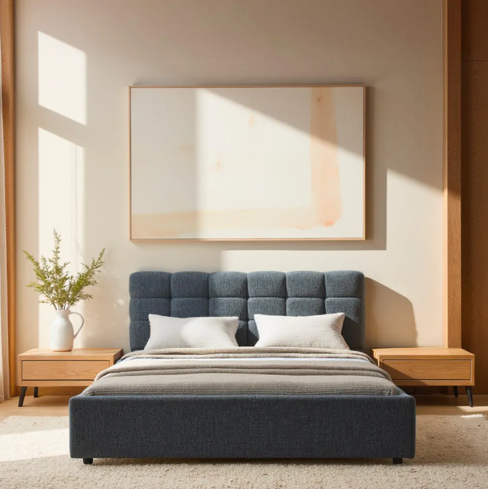 ACARA Lit coffre matelassé en tissu 140x190cm