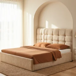 ACARA Lit coffre matelassé en tissu 140x190cm