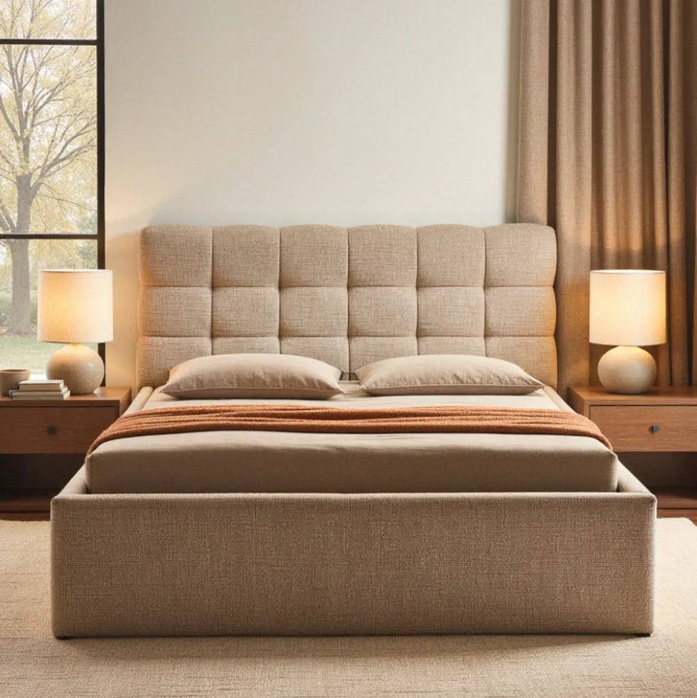 ACARA Lit coffre matelassé en tissu 140x190cm