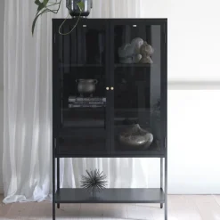 ADARE Buffet haut 2 portes en verre trempé et métal H160cm