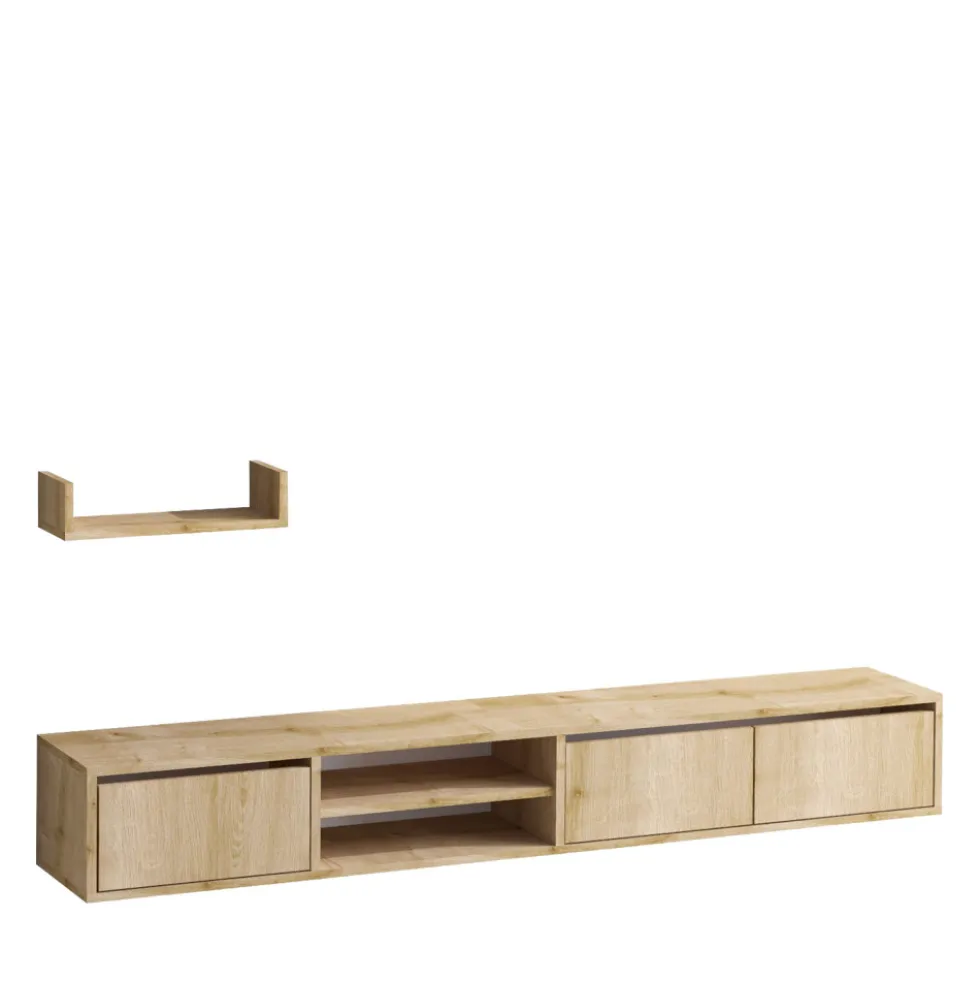 AIRO Meuble TV suspendu 3 portes en bois L180cm