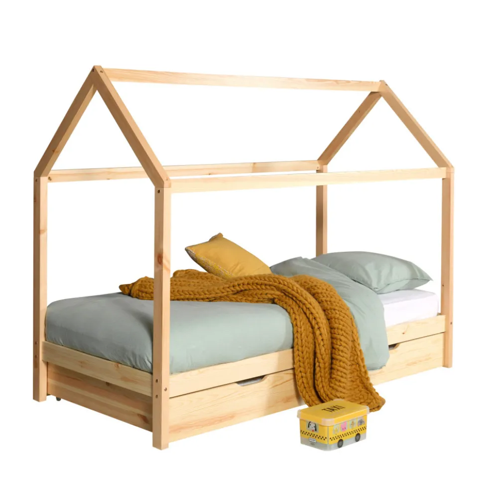 ALAPI Lit enfant cabane 1 tiroir en bois 90x200cm