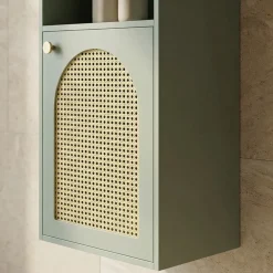 ALI Colonne de rangement suspendue en bois et cannage H135cm