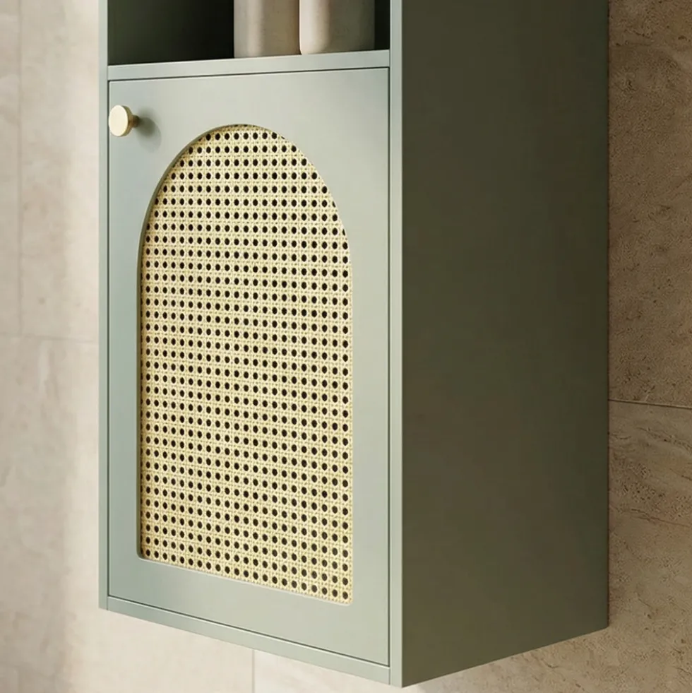 ALI Colonne de rangement suspendue en bois et cannage H135cm