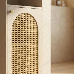 ALI Colonne de rangement suspendue en bois et cannage H135cm