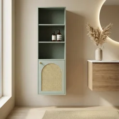 ALI Colonne de rangement suspendue en bois et cannage H135cm