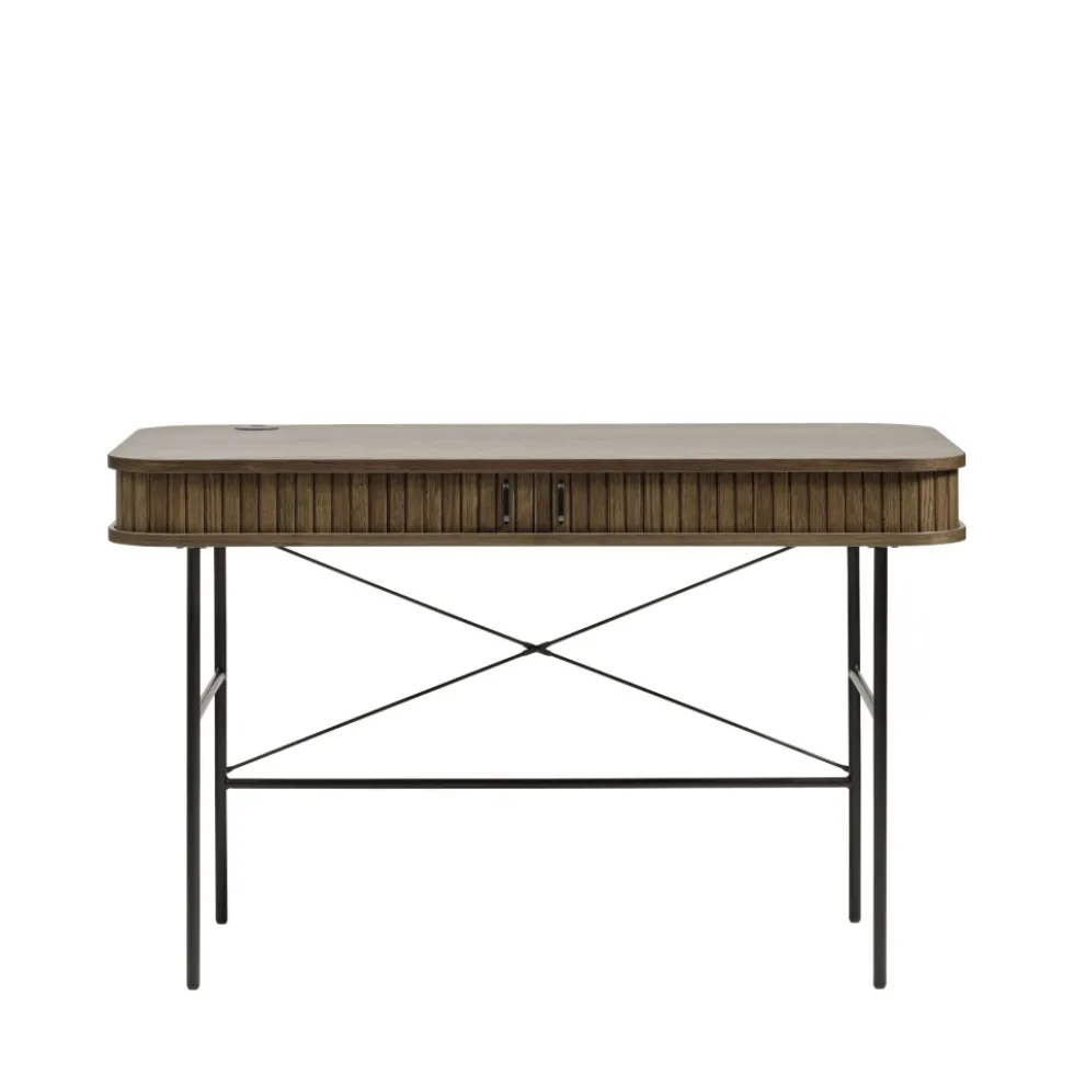ALICIA Bureau 2 portes aux angles arrondis en bois et métal L120cm