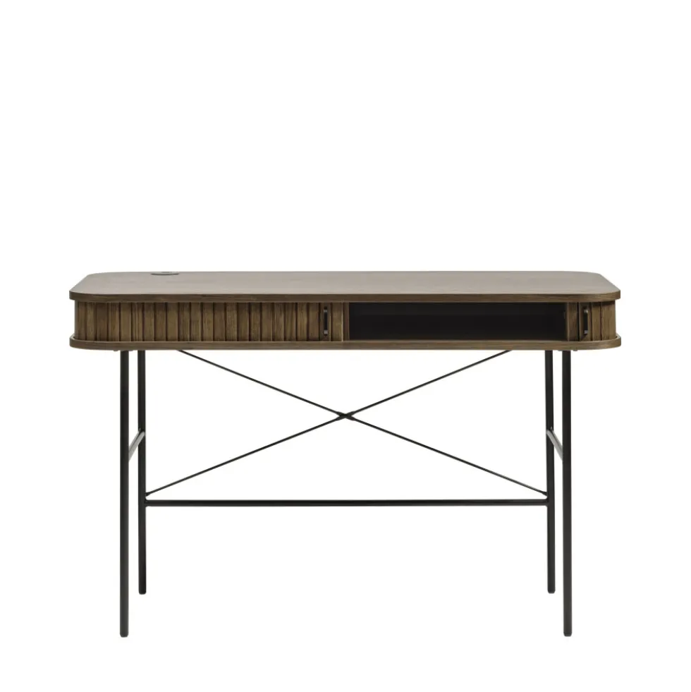 ALICIA Bureau 2 portes aux angles arrondis en bois et métal L120cm