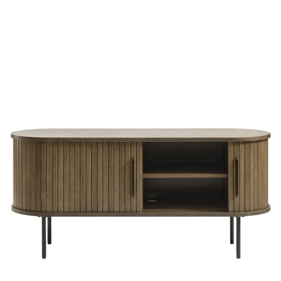 ALICIA Meuble tv 2 portes aux angles arrondis en bois et métal L120cm