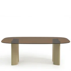 ALTY Table à manger 8 personnes en verre et pieds bois vert