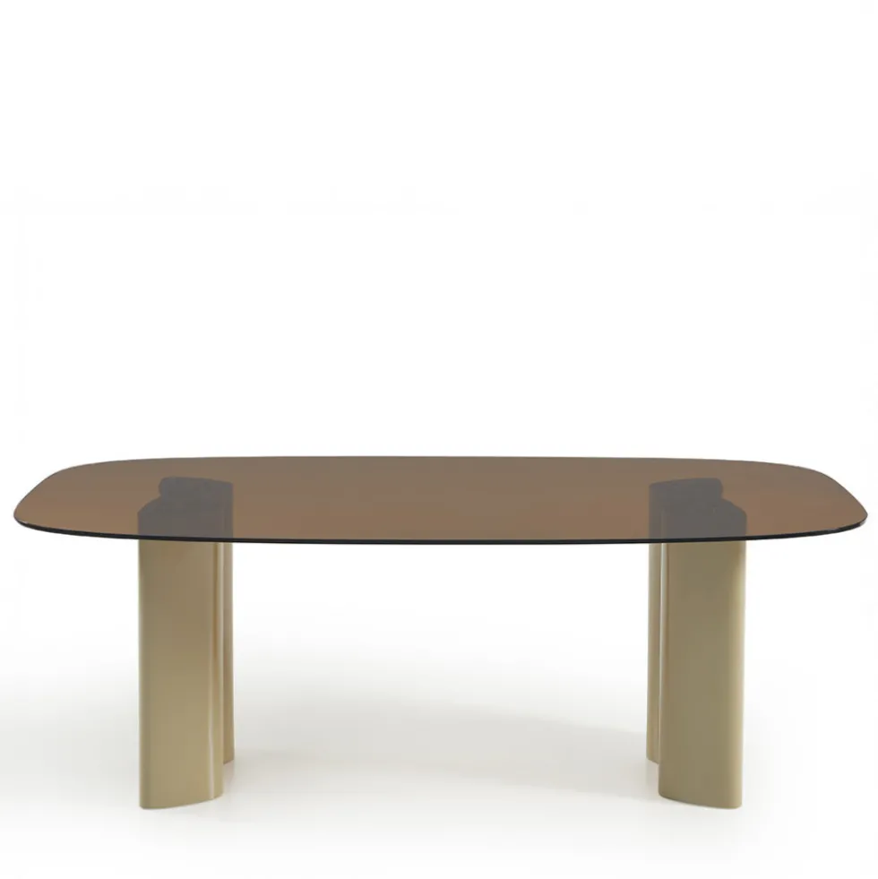 ALTY Table à manger 8 personnes en verre et pieds bois vert
