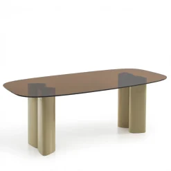 ALTY Table à manger 8 personnes en verre et pieds bois vert