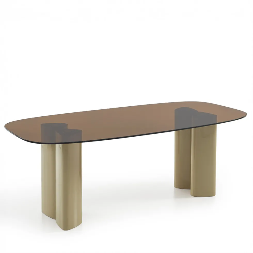 ALTY Table à manger 8 personnes en verre et pieds bois vert