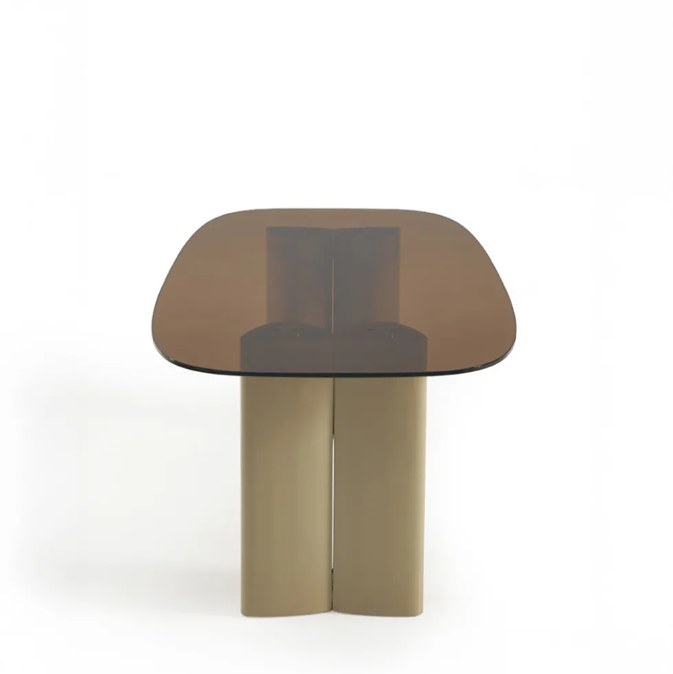 ALTY Table à manger 8 personnes en verre et pieds bois vert