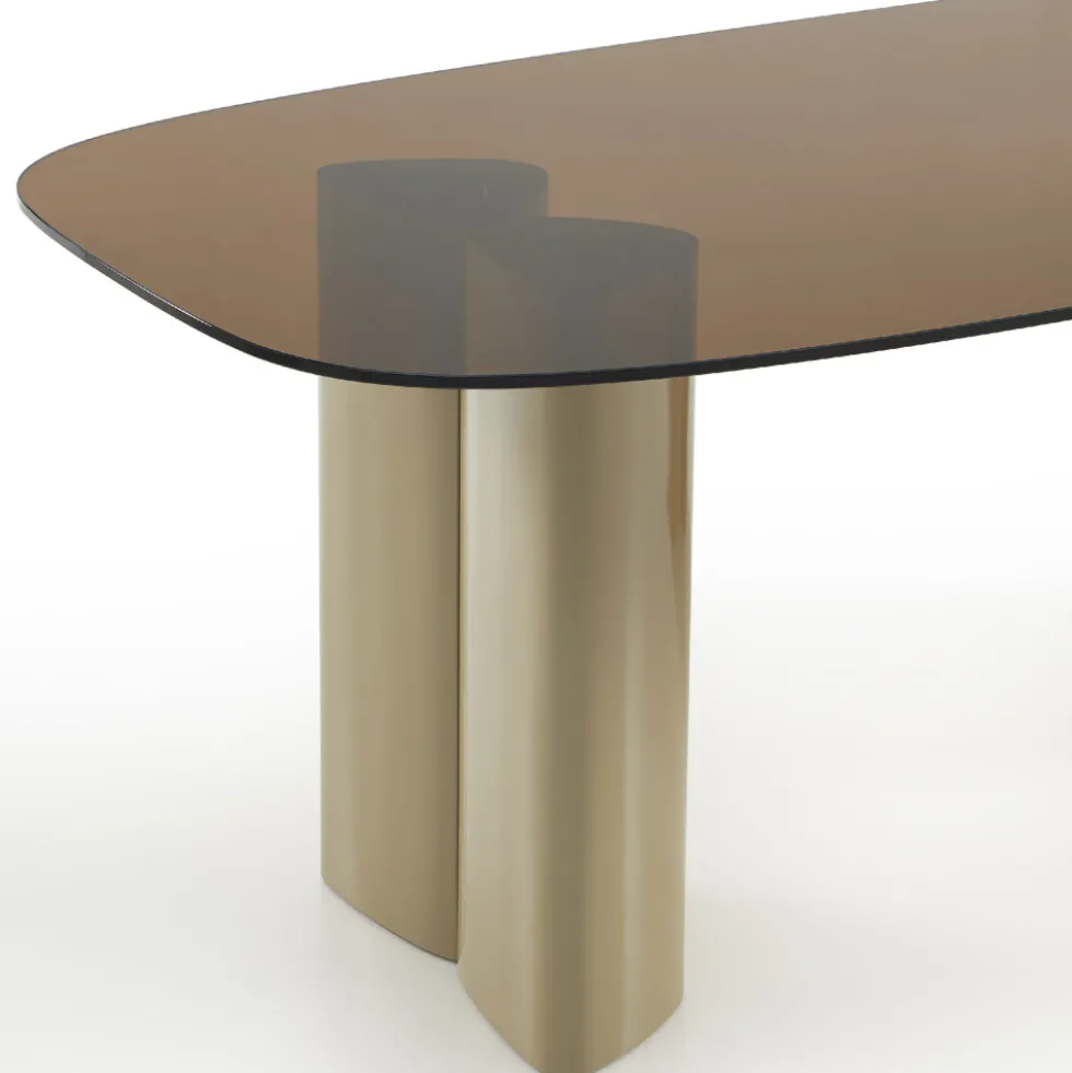 ALTY Table à manger 8 personnes en verre et pieds bois vert