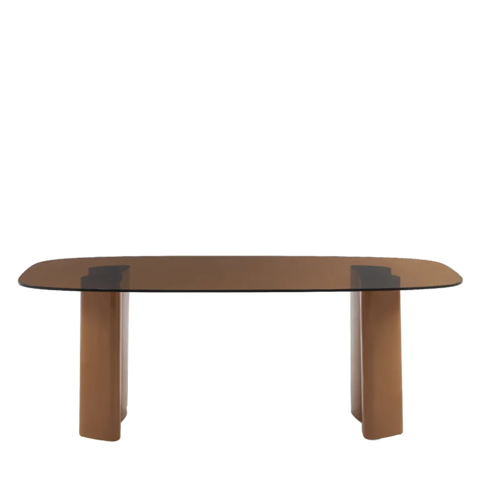 ALTY Table à manger 8 personnes en verre et pieds bois terracotta
