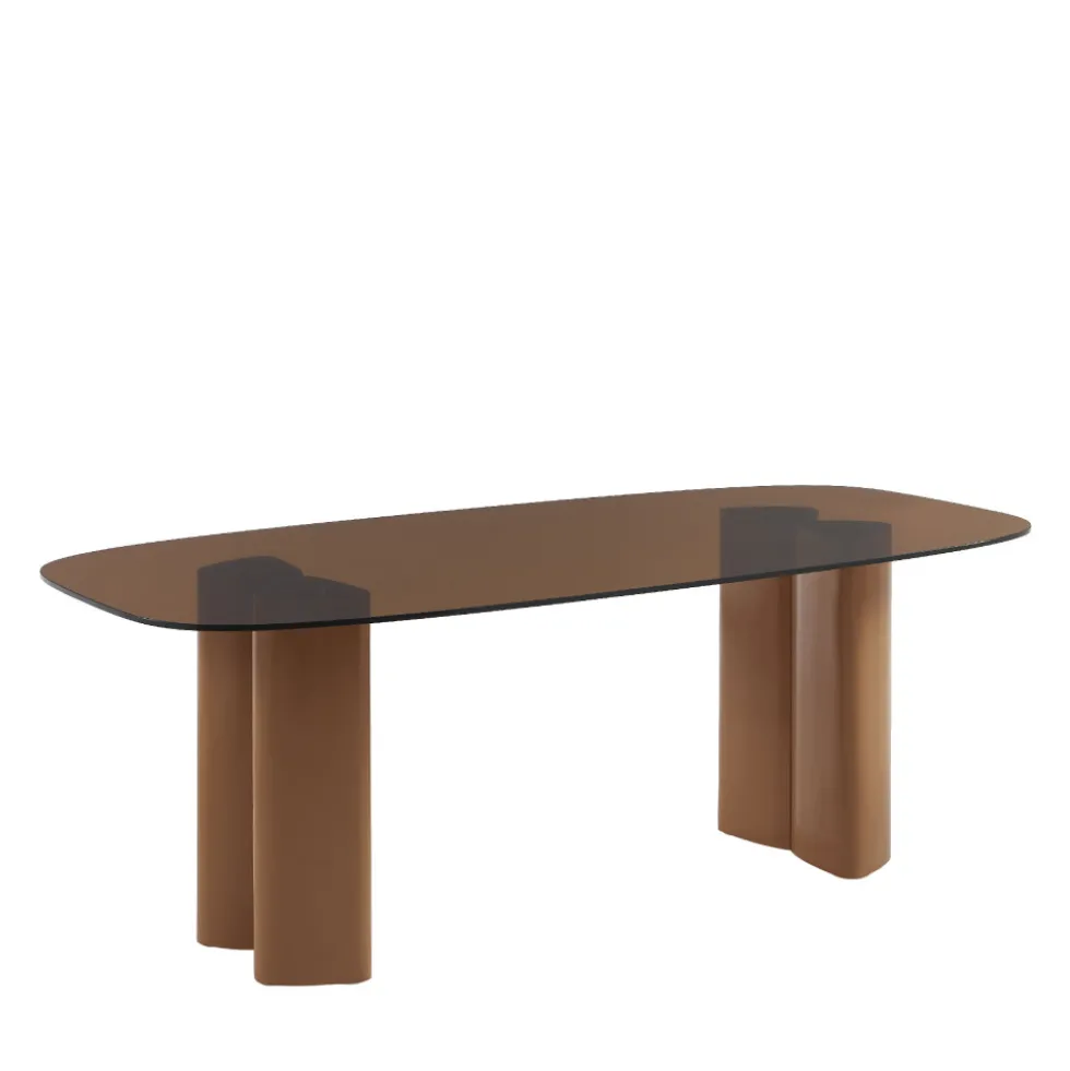 ALTY Table à manger 8 personnes en verre et pieds bois terracotta