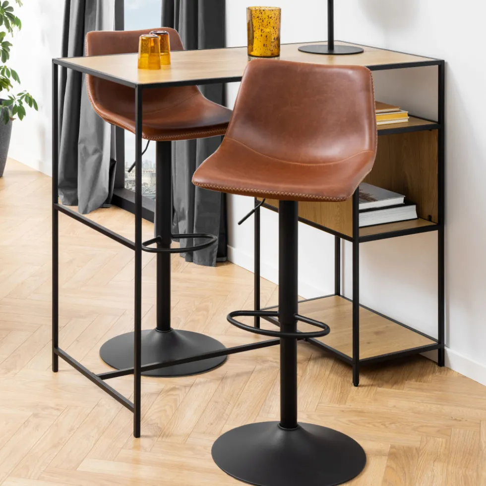 ANARTIA Tabouret de bar réglable en simili et métal H61-83cm