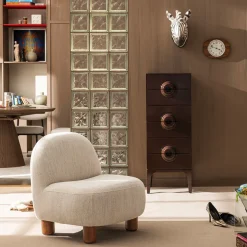 AREN Fauteuil en tissu chenille et bois