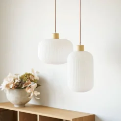 ARGALO Suspension ronde en verre et bois ø30cm
