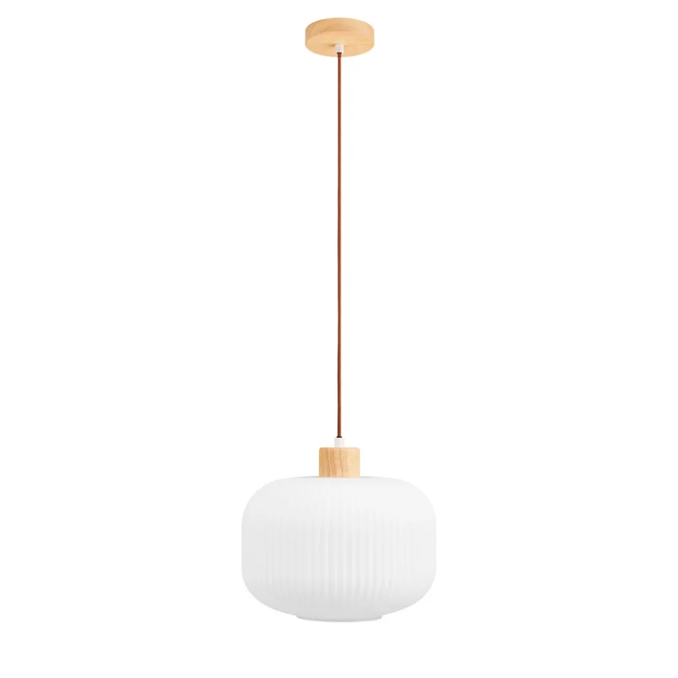 ARGALO Suspension ronde en verre et bois ø30cm