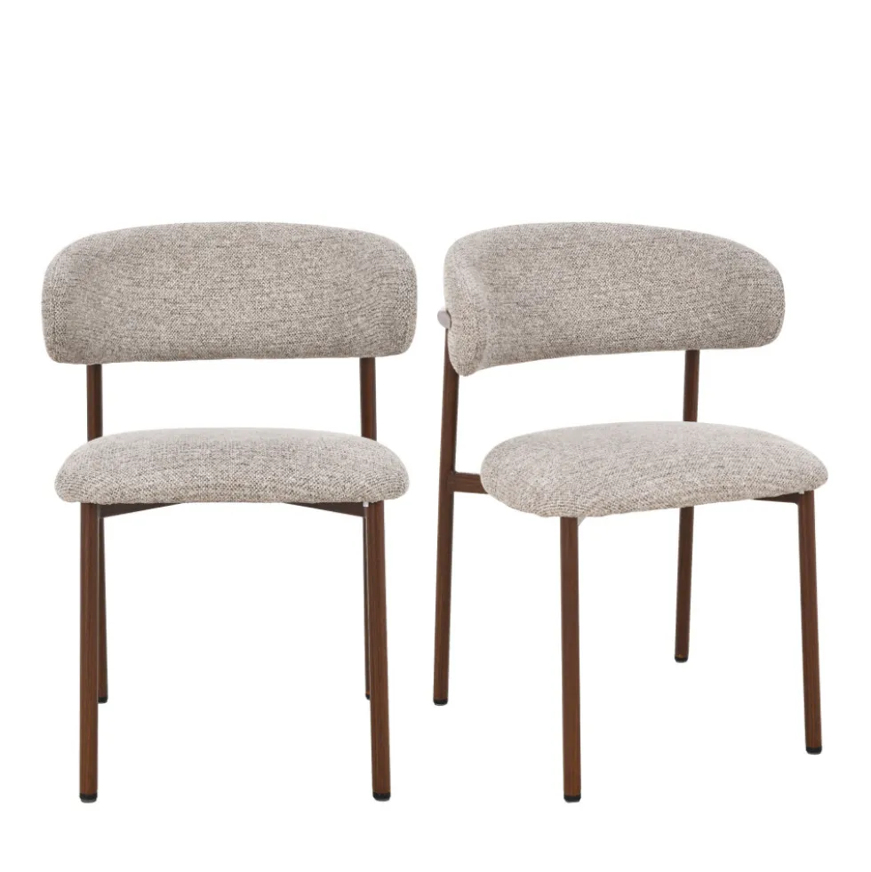 ARIA Lot de 2 chaises en tissu pieds effet bois foncé