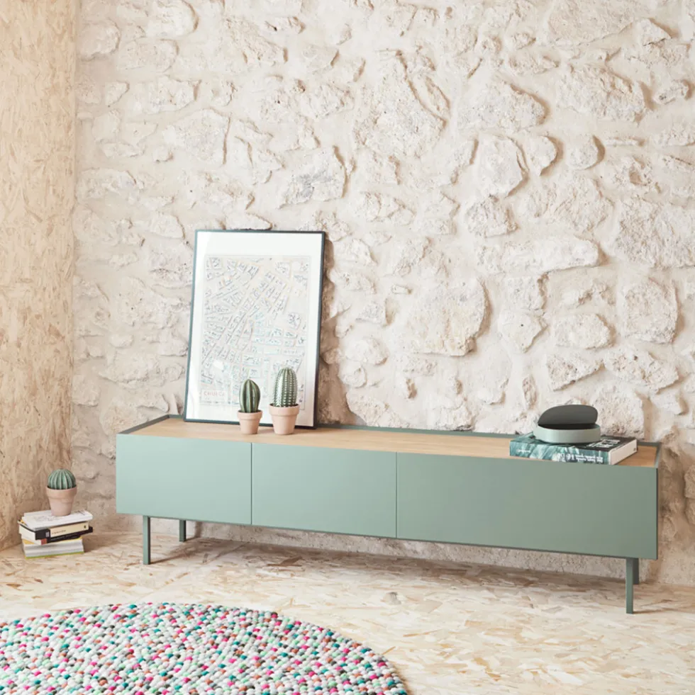 ARISTA Meuble TV en bois 1 porte 2 tiroirs L180cm