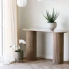 ATHENS Console aux bords arrondis effet marbre et bois L120cm