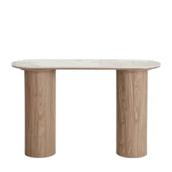 ATHENS Console aux bords arrondis effet marbre et bois L120cm
