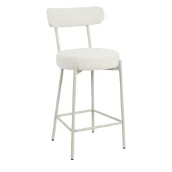 BADALONA Tabouret de bar en tissu bouclette pieds beiges H65cm