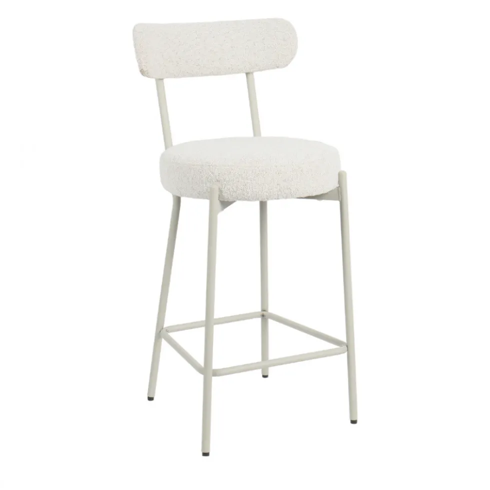 BADALONA Tabouret de bar en tissu bouclette pieds beiges H65cm