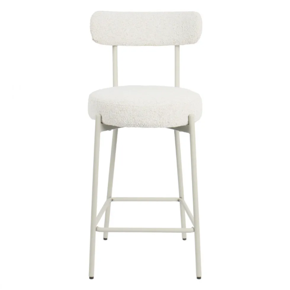 BADALONA Tabouret de bar en tissu bouclette pieds beiges H65cm