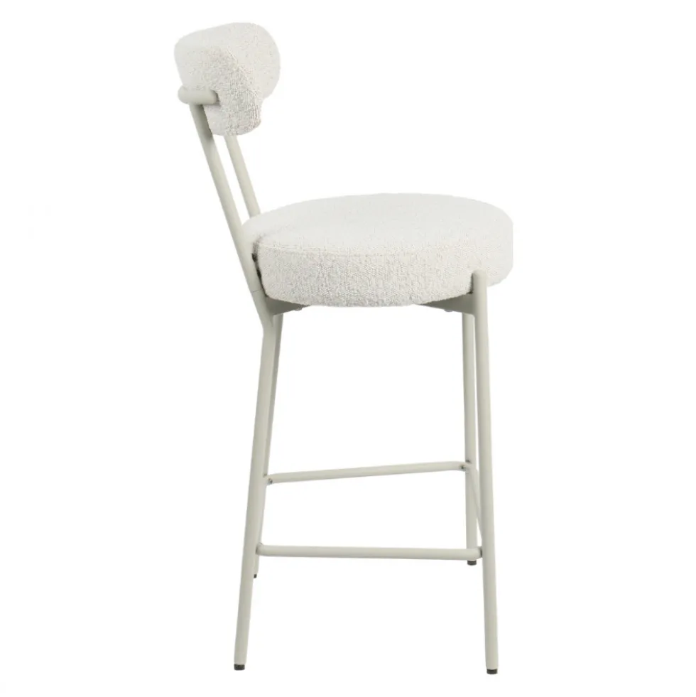 BADALONA Tabouret de bar en tissu bouclette pieds beiges H65cm