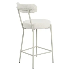 BADALONA Tabouret de bar en tissu bouclette pieds beiges H65cm
