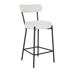 BADALONA Tabouret de bar en tissu bouclette et métal H65cm