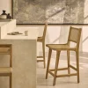 BASUKI Lot de 2 tabourets de bar en teck et cannage H65cm