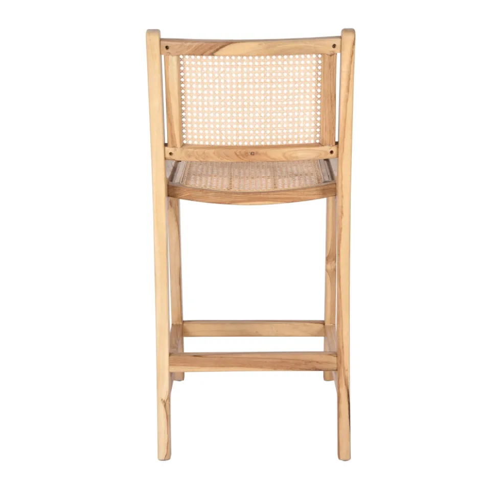 BASUKI Lot de 2 tabourets de bar en teck et cannage H65cm