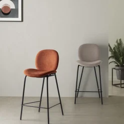 BEGA Lot de 2 chaises de bar en tissu et métal H65cm