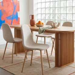 BELLA Lot de 2 chaises en tissu piètement effet bois
