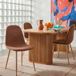 BELLA Lot de 2 chaises en tissu piètement effet bois