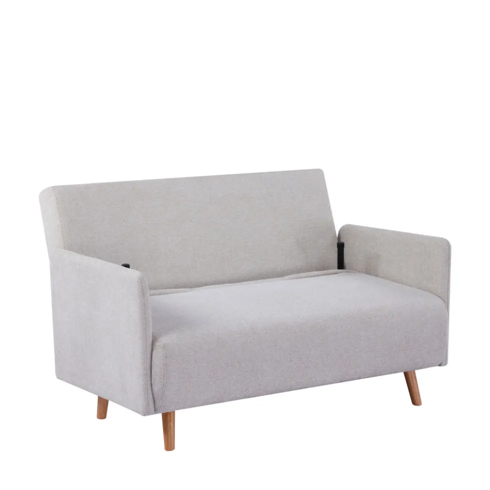 BELUSHI Canapé convertible 2 places en tissu pieds bois clair