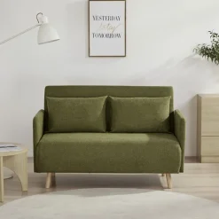 BELUSHI Canapé convertible 2 places en tissu pieds bois clair