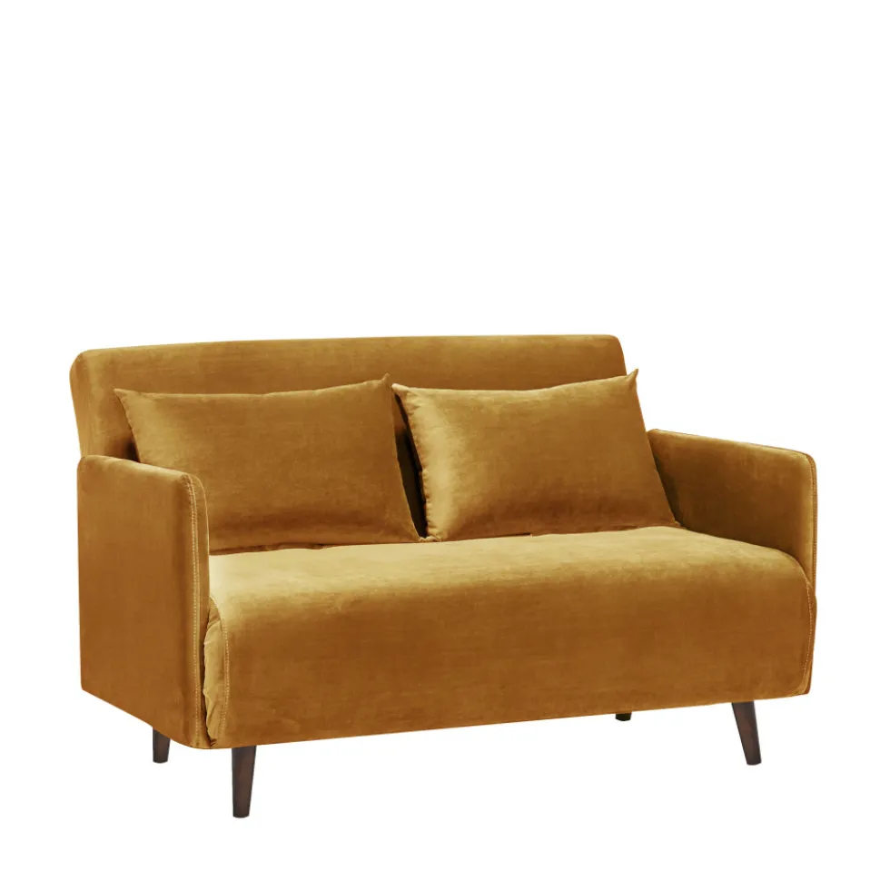 BELUSHI Canapé convertible 2 places en velours pieds bois foncé