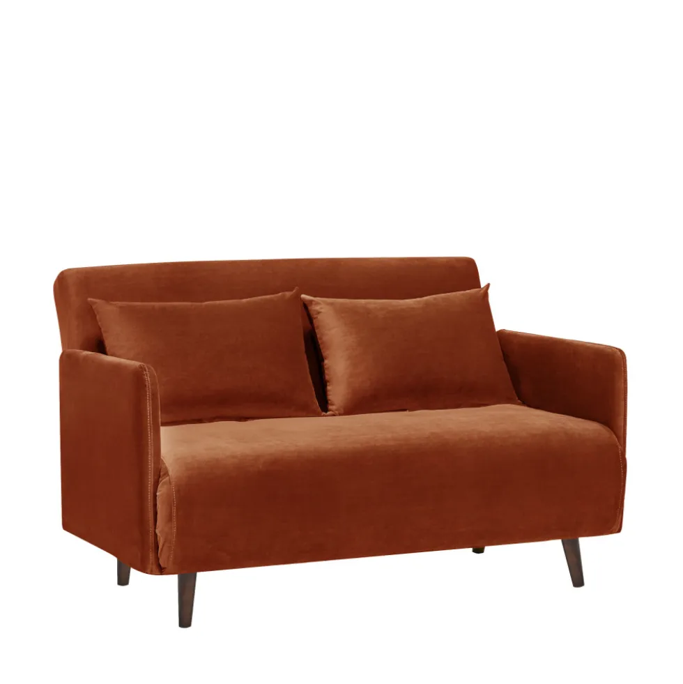 BELUSHI Canapé convertible 2 places en velours pieds bois foncé
