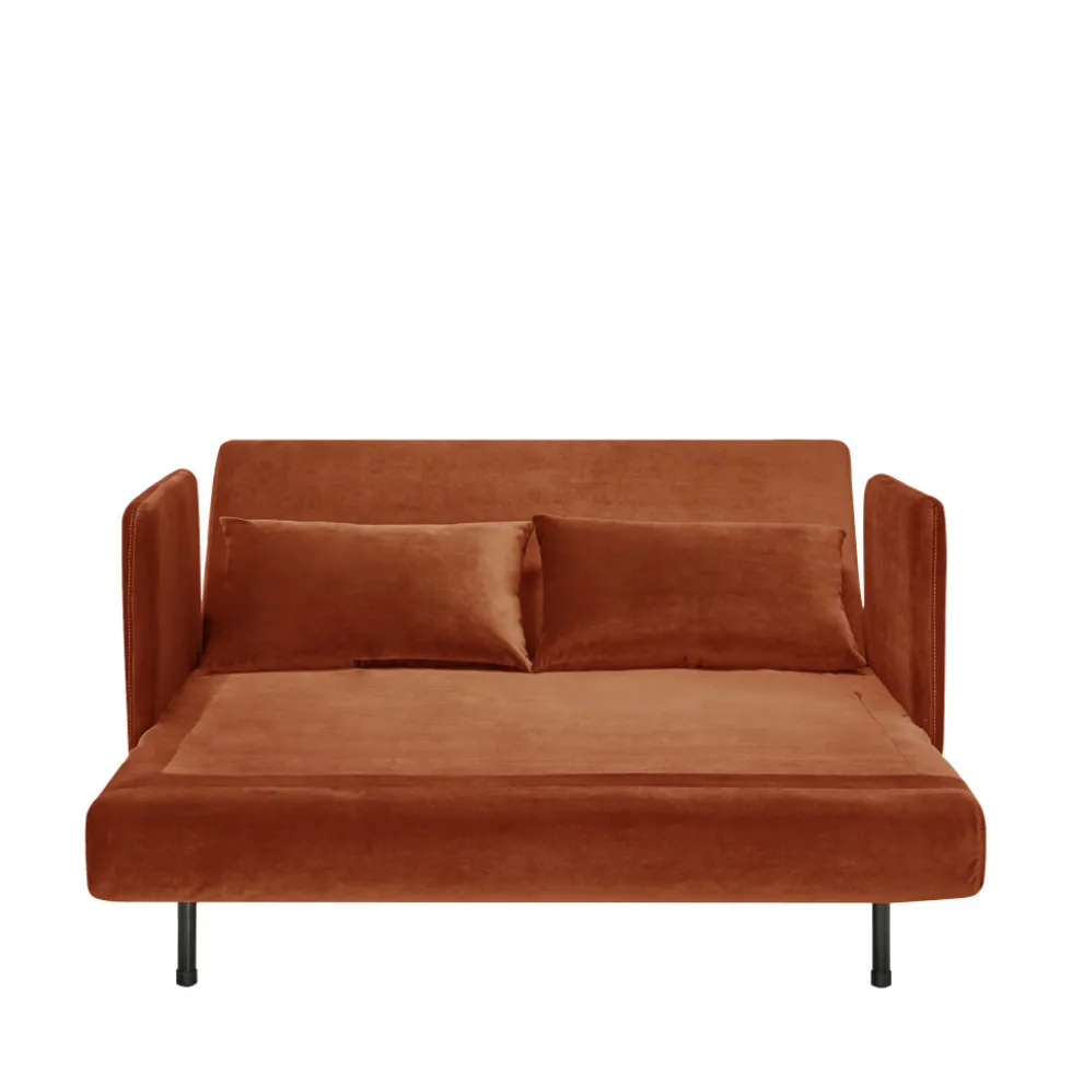 BELUSHI Canapé convertible 2 places en velours pieds bois foncé