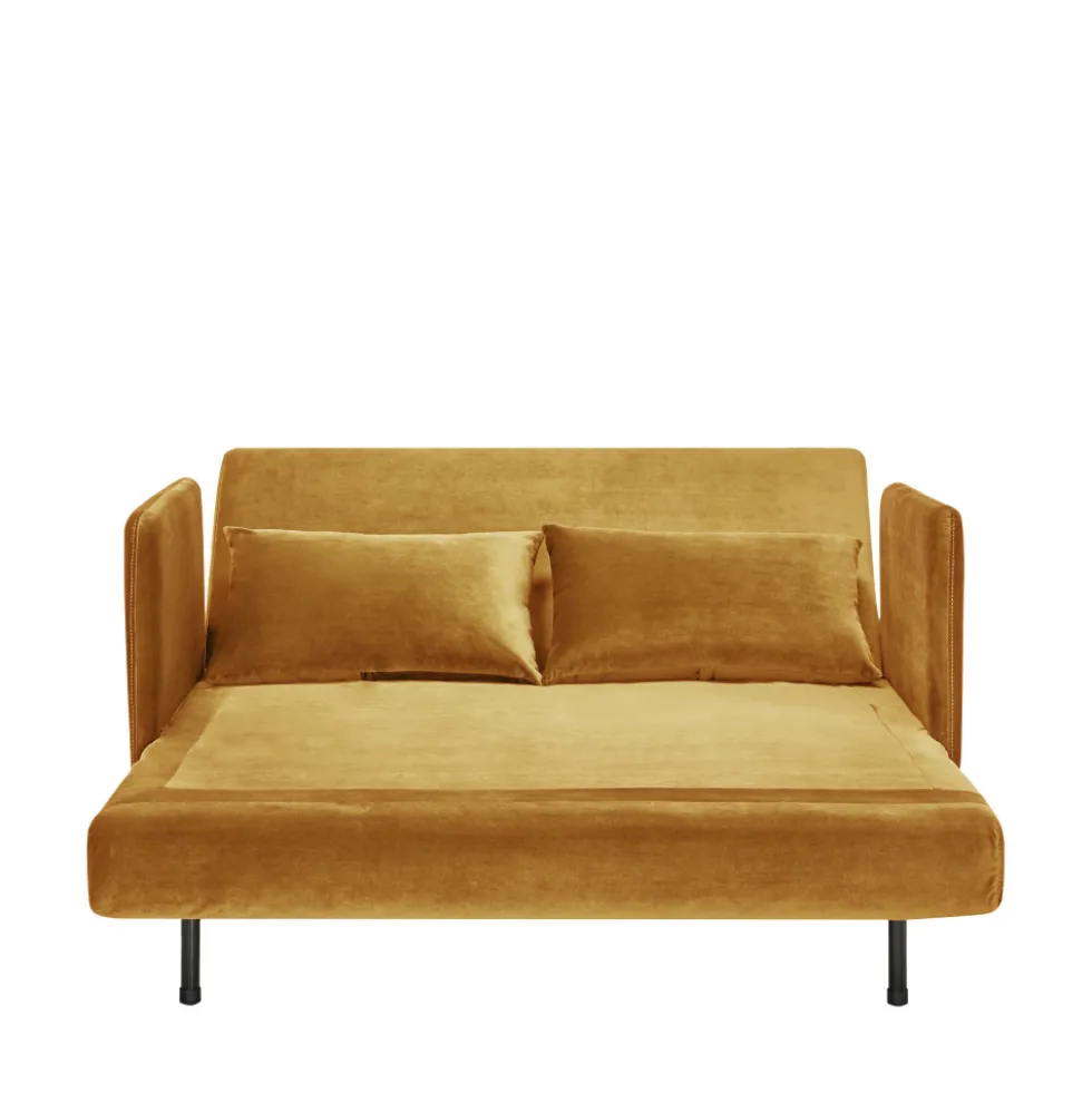 BELUSHI Canapé convertible 2 places en velours pieds bois foncé