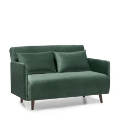 BELUSHI Canapé convertible 2 places en velours pieds bois foncé