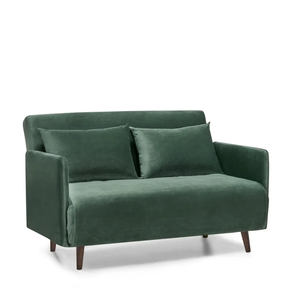 BELUSHI Canapé convertible 2 places en velours pieds bois foncé