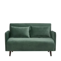 BELUSHI Canapé convertible 2 places en velours pieds bois foncé